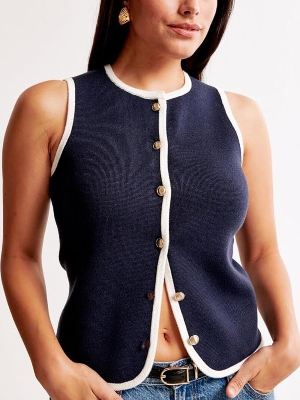 Abercrombie and Fitch Preppy Button Up sweat Vest Navy blue and White size Large
